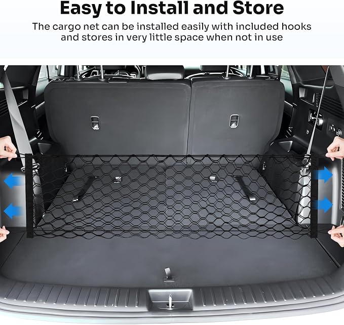Canvcle Trunk Cargo Net for 2021-2025 2026 Kia Sorento Accessories Envelope Style Mesh Trunk Net Organizer and Storage Stretchable Adjustable Elastic Nylon Rear Cargo Netting with Hooks