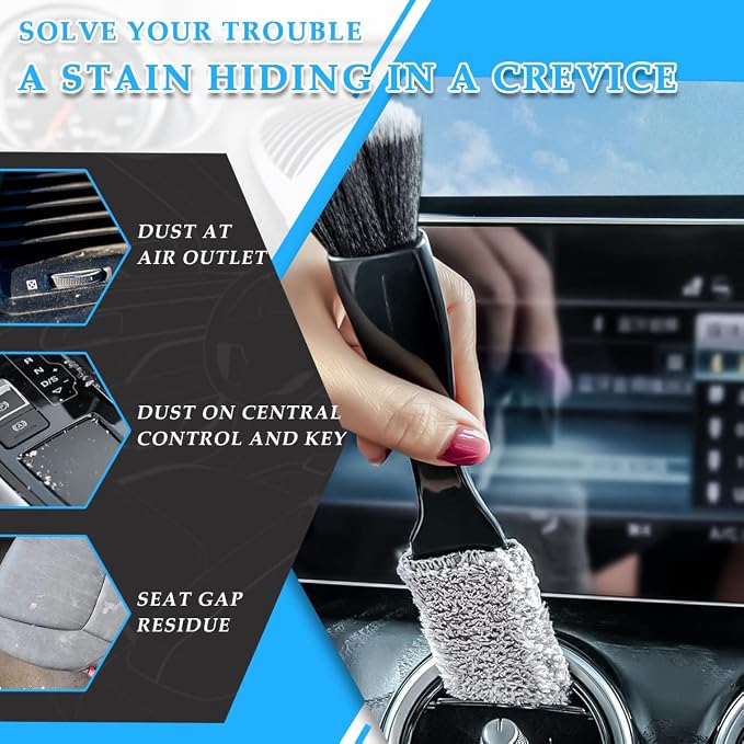 Ziciner 1 PC Double Head Brush for Car Clean, Soft Auto Interior Duster Detailing Brushes, Universal Vehicle Dashboard Screen, Air Vents, Computer etc Cleaning Tool Accessories (Black)