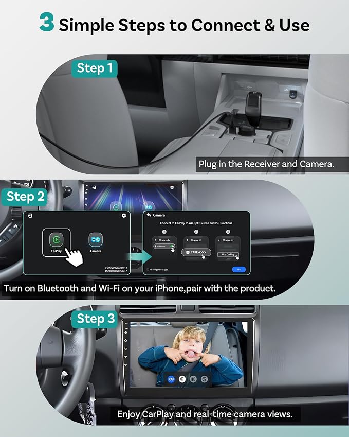OTTOCAST Cabin Care Car Adapter with Baby Car Camera, Wireless CarPlay Display on CarScreen 2026, Plug-and-Play 1080P HD Rear Seat Baby Monitor, Split Screen Navigation, for Parents & Pet Owners
