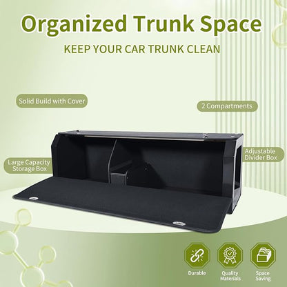 Car Trunk Organizer for 2022-2023 Tesla Model Y (5-Seater), Leather Trunk Organizer with Lid and Push-pull Handle Large Suv Storage Organizer (Black, 37.01 x 11.42 x 12.2in)