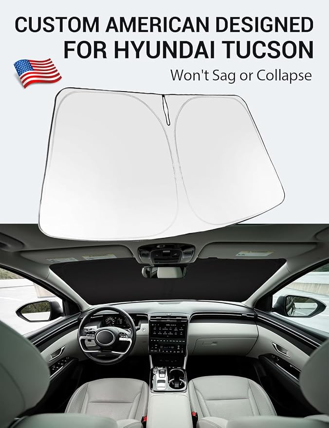 Proadsy Windshield Sun Shade for Hyundai Tucson 2026 2025 2024 2023 2022 Front Window Sunshade Protector Foldable Sun Visor Blocks UV Rays Keep Car Cooler