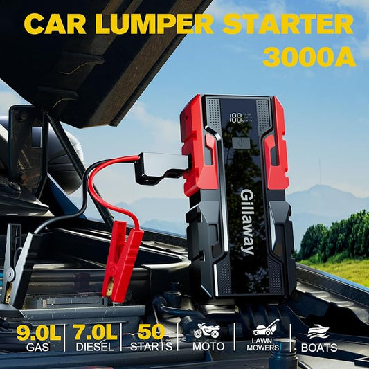 001B 3000A Car Jump Starter Battery Pack (Up to 9.0L Gas and 7.0L Diesel Engine), 12V Car Charger Jump Starter Portable Battery Jump Starter with Power Bank