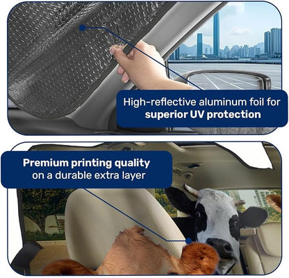 GENANY Cute Cow Family Funny Windshield Sun Shade for Car SUV Truck (55x30 Inches), Sun Shade Windshield, Protector Blocks UV, Spring Car Decor