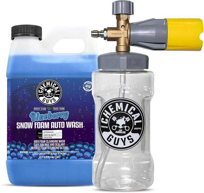 Chemical Guys Big Mouth Max Release Foam Cannon and Blueberry Snow Foam Car Wash Soap, 64 fl oz - Car, Truck, SUV, RV & Boat Wash, Soap Cannon for Pressure Washer, 34 oz Bottle - 2 Items