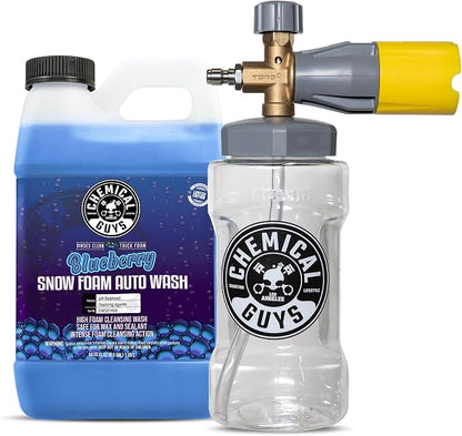 Chemical Guys Big Mouth Max Release Foam Cannon and Blueberry Snow Foam Car Wash Soap, 64 fl oz - Car, Truck, SUV, RV & Boat Wash, Soap Cannon for Pressure Washer, 34 oz Bottle - 2 Items