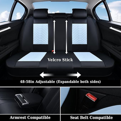 Coverado Leather Seat Covers, Car Seat Covers Full Set, Waterproof Nappa Leather Car Seat Cover, Car Seat Protectors 5 Seats, Black & Blue Automotive Seat Covers Fit for Most Cars Trucks
