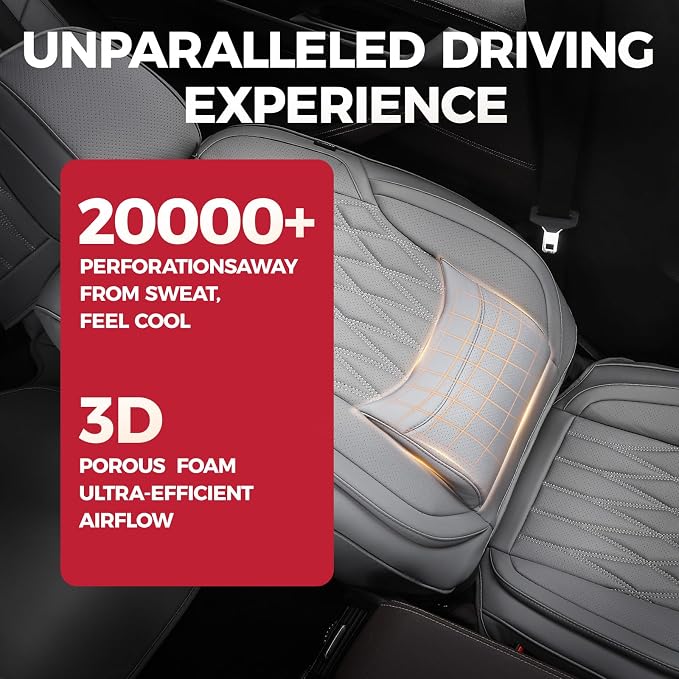 FREESOO Gray Car Seat Cover Full Set - Faux Nappa Leather Seat Covers for Cars, Luxury Breathable Waterproof Front Seats Cushion Protectors with Lumbar Support, Universal Fit for Sedans SUVs Pickups