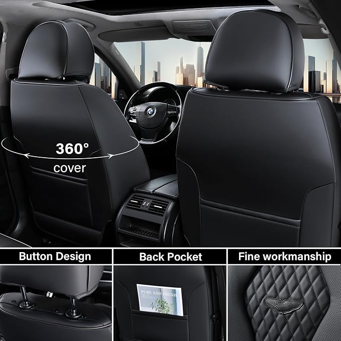 Coverado Seat Covers, Car Seat Covers Front Seats, Black Car Seat Cover, Waterproof Car Seat Covers, Car Seat Cushion, Front Car Seat Covers Leatherette Car Seat Protector Universal Fit Most Cars