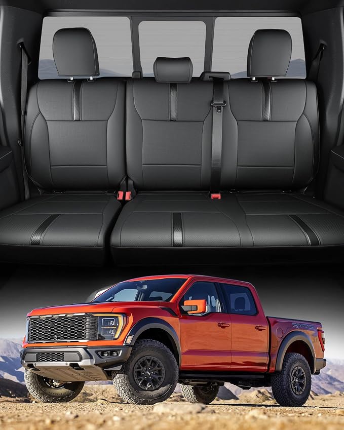 for Ford F150 Seat Covers 2015-2023 2024 2025 2026 (Only Rear Seat Covers), Leather Truck Seat Covers Custom Fit for F-150 XL XLT (Only SuperCrew/Crew Cab), Waterproof Car Accessories, Black