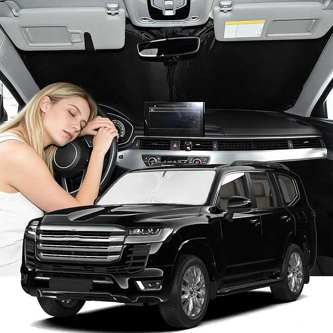 Windshield Sunshade for Toyota Land Cruiser 2008-2021 Sun Shade Windshield Upgrade 4 Layers Blocks UV Rays Custom Fit Land Cruiser Car Window Shade Windshield Keep Cool Car Accessories