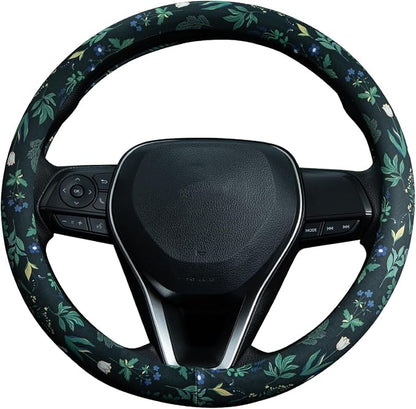 Boho Floral Steering Wheel Cover Auto Steering Wheel Protector, Anti-Slip, Breathable, Absorbing Sweat, Universal Floral Car Accessories 14.5–15 inch,Fit for Most Car, Trucks, SUV
