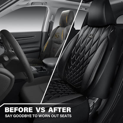 CAR PASS Nappa Leather Rav4 Front Seat Covers Custom Fit for Toyota Rav4 2019-2024, Camry 2018-2024, Corolla 2020-2025, Luxury Premium Anti-Slip Waterproof 2 Pack Seat Cover, Airbag Compatible Black