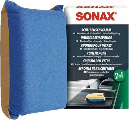 SONAX Windscreen Sponge 417100 | Dual Action Cleaning Tool for Streak Free Glass | Easily Removes Dirt Fog and Condensation from Windshields Windows and Mirrors | Compact and Reusable