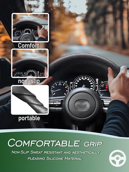 LRITER Car Steering Wheel Cover, Non-Slip Silicone Material, Multiple Color Choices, Universal Auto Parts Steering Wheel Cover, Suitable for Most Cars (Black2PCS)