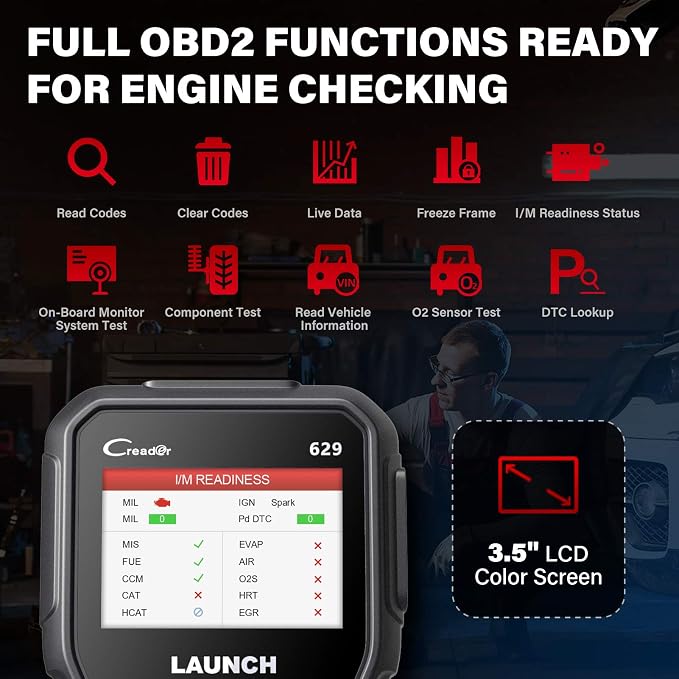 Launch CR629 OBD2 Scanner Code Reader 2026 New Scan Tool with Reset Oil/BMS Service+Live Data, Professional Mechanic Full OBDII Diagnostic Tool for Read/Clear DTCs Lifetime Free Update