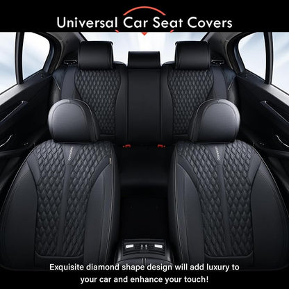 Coverado Car Seat Covers Full Set, 5 Seats Luxury Nappa Leather Seat Covers for Cars, Car Seat Cover Waterproof, Front and Back Car Seat Protector, Black Car Seat Covers Universal Fit for Most Cars