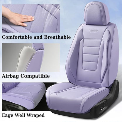 Coverado Car Seat Covers Front, Seat Covers for Cars, Waterproof Car Seat Cushions, 2-Pack Leather Carseat Seat Protectors, Universal Seat Covers Fit for Most Sedans SUV Pick-up Trucks(Purple)