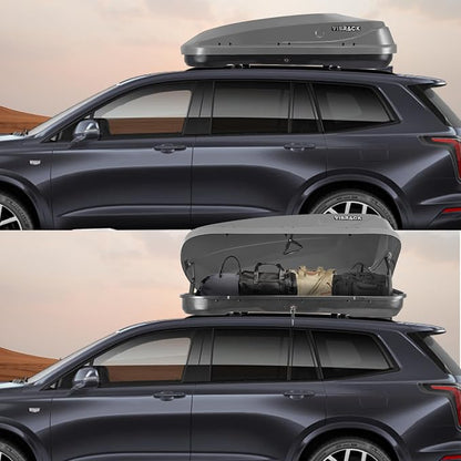 Hard Shell Rooftop Cargo Carrier with Roof Box, Heavy Duty Weatherproof 13 Cubic Feet Rooftop Cargo Carrier for Car Storage, Gray