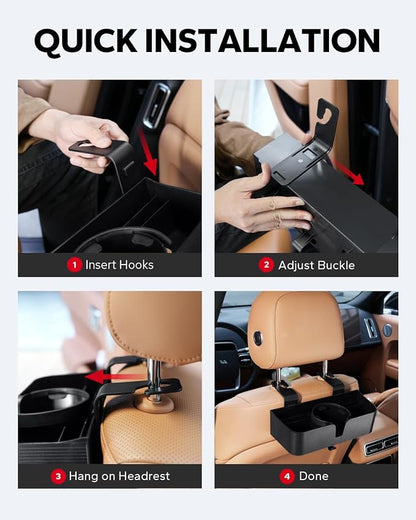 Amazicha Car Headrest Backseat Organizer with Hooks, 3 in 1 Seat Back Organizer Headrest with 3.7inch Cup Holder for Car Backseat Travel Accessories, 2PCS