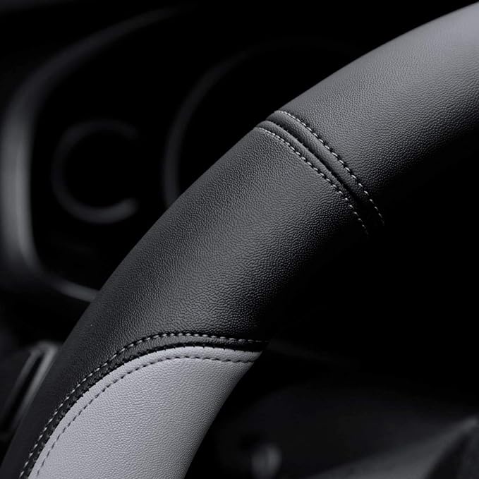 Valleycomfy Microfiber Leather Steering Wheel Covers Universal 15 inch (Gray)