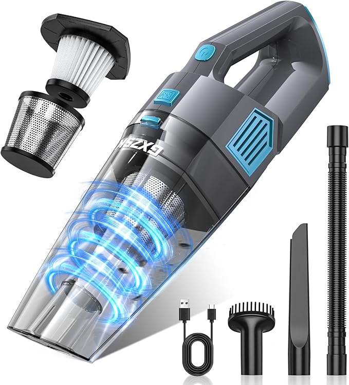 Gxzsk Handheld Vacuum Cordless, 15000PA Strong Suction Hand Held Car Vacuum Cleaner Rechargeable, Portable Hand Vacuum with Multi-Nozzles & Washable Filter for Home Office, Car, Pets