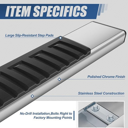Auto Dynasty 6.75 Inches Running Boards Compatible with 2007-2019 Silverado Sierra 1500 2500HD 3500HD Regular Cab, Stainless Steel Chrome Polished Side Steps Nerf Bars