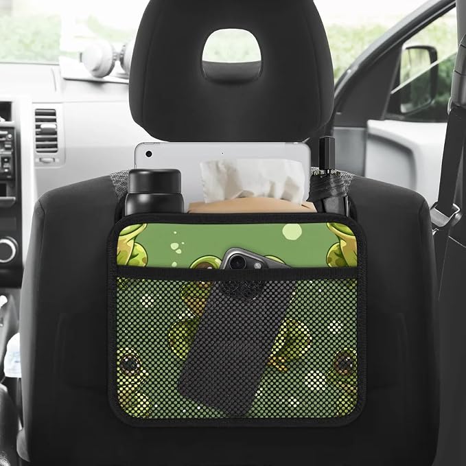 Car Backseat Organizer, PU Leather Back of Seat Cars Hanging Organizer with Pockets Leakproof Car Garbage Bag Hanging Cars Seat Storage Box Travel Accessories Foldable (Green Frog)