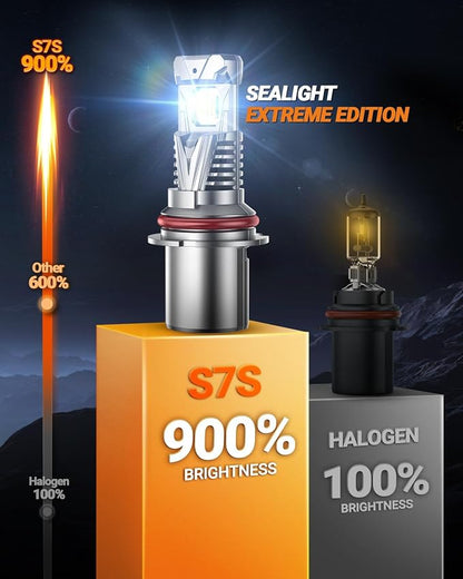 SEALIGHT 9004 Headlight Bulb, 60000LM 900% Super Brighter, With 25000RPM Powerful Cooling Fan, 6500K Hi/Low Beam, 10 Years Lifespan Pack of 2