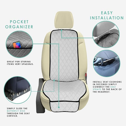 FH Group Car Seat Cushion – Neosupreme Single Front Seat Cover with Front Pockets, Airbag Compatible, Universal Fit Car Seat Cushion for Driver or Passenger Seat, SUV, Truck, Sedan & Van – White