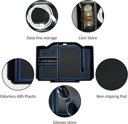 Center Console Organizer fits for Dodge RAM 2026 2025 2024 2023 2022 2021 2020 2019 1500 2500 3500 Accessories Interior Storage Box Armrest Storage Tray(Blue)