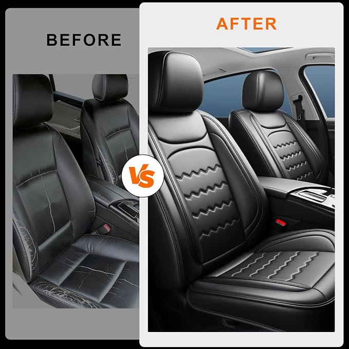 Escape Car Seat Covers Custom Fit for Ford Escape 2001-2026, Premium Full Coverage Leather Automotive Seat Protectors, All Seasons Waterproof Breathable, Airbag Compatible (2 Front Seats Black)