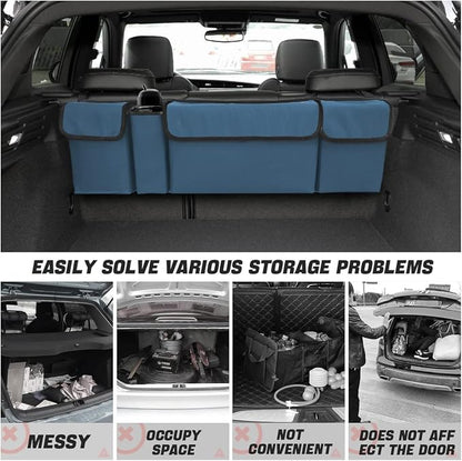 AUCELI Car Trunk Organizer, Backseat Hanging Large Storage with Adjustable Straps, Waterproof Collapsible Cargo Bag with 4 Pockets, Sturdy Space Saver Frees Trunk Floor for SUV, Truck, MPV