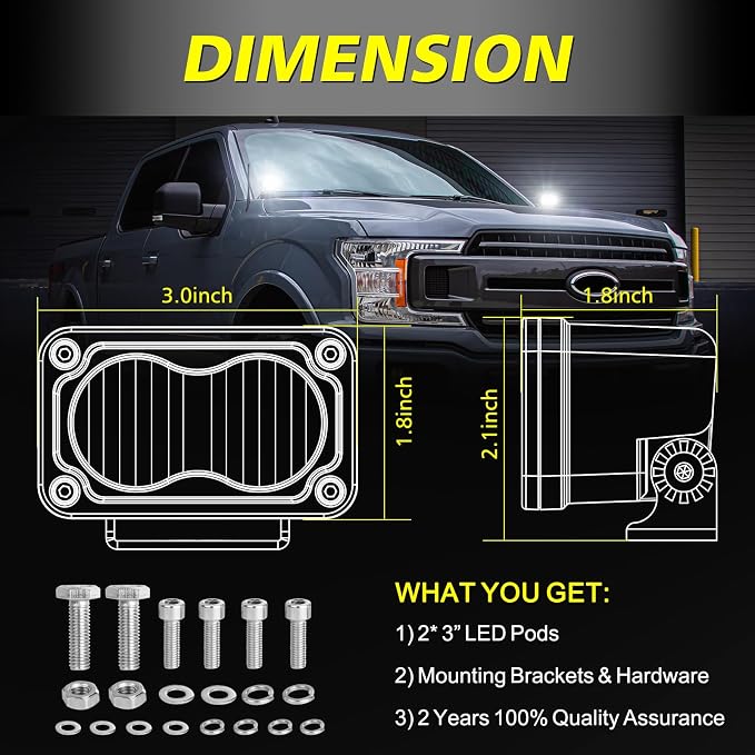 LED Pods, AKD Part 3 Inch Flood CREE LED Off Road Lights 40W Small Driving Light Pods Backup Reverse Lights Fog Pod Light 2 Packs for Truck Pickup Motorcycle UTV ATV SUV Dirt Bike Surron