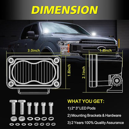 LED Pods, AKD Part 3 Inch Flood CREE LED Off Road Lights 40W Small Driving Light Pods Backup Reverse Lights Fog Pod Light 2 Packs for Truck Pickup Motorcycle UTV ATV SUV Dirt Bike Surron