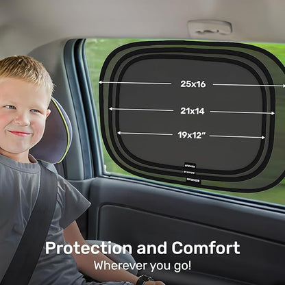 Enovoe Car Window Shade for Baby - (2 Pack) UV Protection Breathable Mesh Baby Window Covers - Sun Shade Blocker, Cling Windows Cover - Glare Shield and UV Rays Protection for Your Child - XL 25"x16"