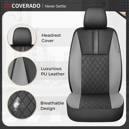 Coverado Car Seat Covers Full Set, Automotive Leather Seat Covers for Car，Universal Fit Front Back Seat Cover, Non-Slip Waterproof Breathable Car Seat Protector