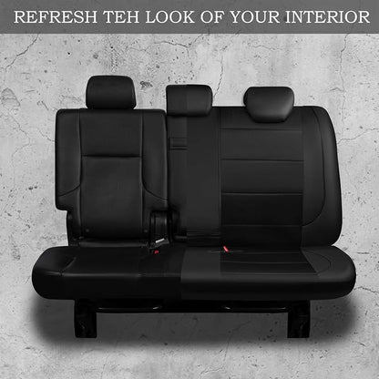 CAR PASS Leather Back Seat Cover, Breathable Mesh Universal Bench Seat Cover, Super 5mm Composite Sponge Inside, Airbag Compatible Fits Most Automotive, Cars, SUVs, Trucks, and Vans (Rear, Black)