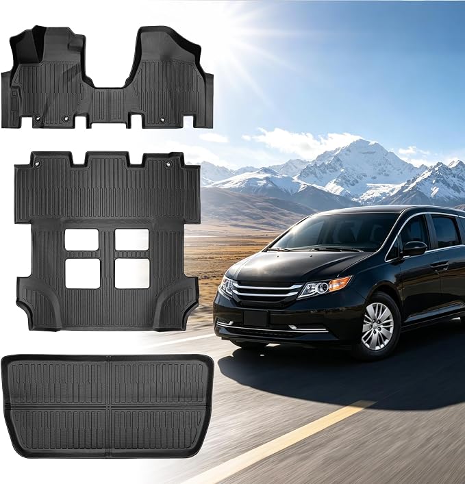 Floor Mats for Honda Odyssey 2011 2012 2013 2014 2015 2017, 2016 Odyssey Floor Mats, 1st and 2nd 3rd Row & Cargo Mat, TPE Non-Slip Waterproof Summer Winter Anti-Slip Car Accessories