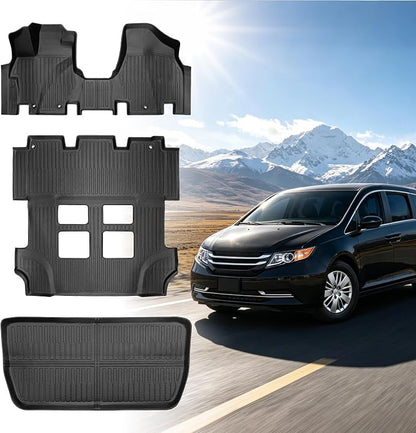 Floor Mats for Honda Odyssey 2011 2012 2013 2014 2015 2017, 2016 Odyssey Floor Mats, 1st and 2nd 3rd Row & Cargo Mat, TPE Non-Slip Waterproof Summer Winter Anti-Slip Car Accessories