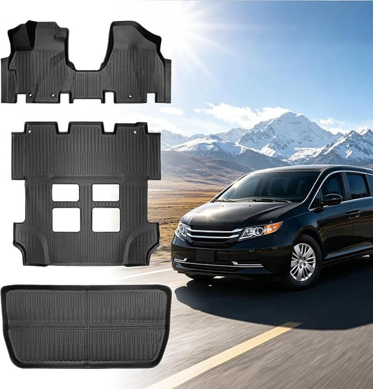 Floor Mats for Honda Odyssey 2011 2012 2013 2014 2015 2017, 2016 Odyssey Floor Mats, 1st and 2nd 3rd Row & Cargo Mat, TPE Non-Slip Waterproof Summer Winter Anti-Slip Car Accessories