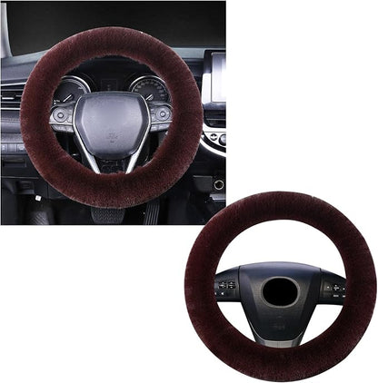 Ziciner Fuzzy Steering Wheel Cover, 15 inch Soft Wool Fur Steering Wheel Protector, Fluffy Wheel Covers for Winter Warm, Car Interior Decoration Accessories for Women Men (Coffee)