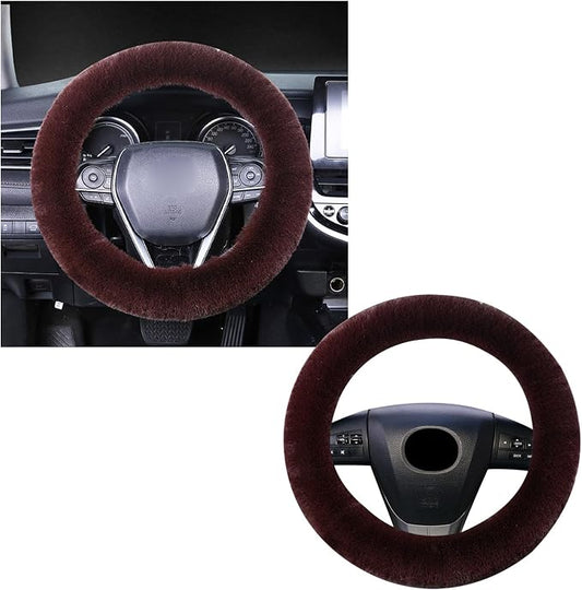 Ziciner Fuzzy Steering Wheel Cover, 15 inch Soft Wool Fur Steering Wheel Protector, Fluffy Wheel Covers for Winter Warm, Car Interior Decoration Accessories for Women Men (Coffee)