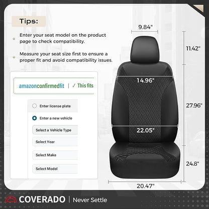 Coverado Seat Covers Full Set, 5 Seat Black Car Seat Covers, Leather Car Seat Protectors, Automotive Front and Back Seat Covers, Waterproof Car Seat Cushions Universal Fit for Most Sedan, SUV, Truck