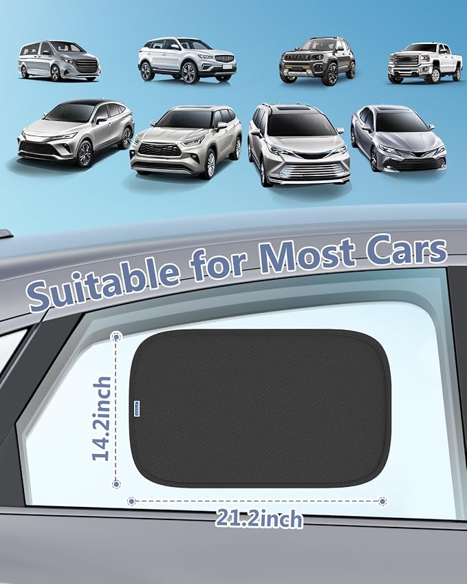 Car Window Shades for Baby【8 Suction Cups & Static Cling】 2 Pack-21"x14" Side Window Cover for Child,Certified Sunshades for Kids to Block 99.9% UVR, Sun Shade Universal Fit Most of Cars