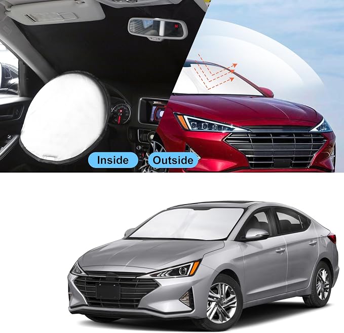 TINGLU Sun Shade for Hyundai Elantra 2017-2020 Accessories Windshield Sun Shade Window Shade UV Rays Protection Sun Visor Cover with Steering Wheel Sunshade Storage Bag