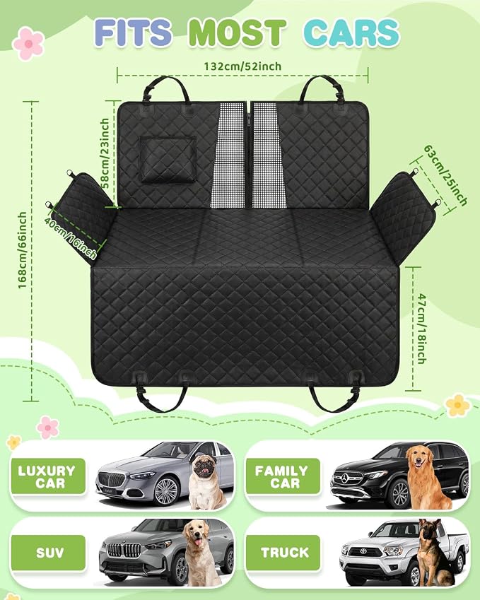 Victoper Back Seat Extender for Dogs, Dog Car Seat Cover with Detachable Hard Bottom Holds 440 LB, 600D Heavy Dog Seat Cover with Seatbelt, 100% Waterproof Backseat Extender for Sedan SUV Truck