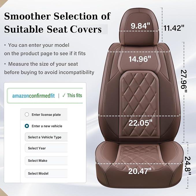 Coverado Car Seat Covers Full Set, Luxury Faux Leather Waterproof Seat Cover, Front and Back Car Seat Protector, Universal 5 Seat Leather Seat Cushion, Carseat Cover Fit Most Cars, Coffee