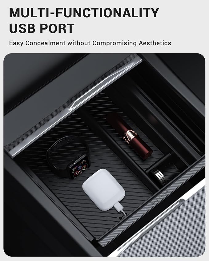 BASENOR Center Console Organizer for 2024-2026 Tesla Model Y Juniper & Model 3 Highland, OEM Fit Hidden Drawer Storage Tray for Model Y (Performance/Premium) & Model 3 (Standard/Premium/Performance)