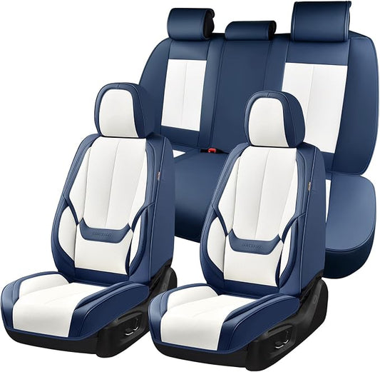 Coverado Seat Covers, Car Seat Covers Full Set, Leather Seat Covers for Cars, Car Seat Protector, Black Car Seat Covers Front Seats and Back Seats Universal Fit for Most Cars White