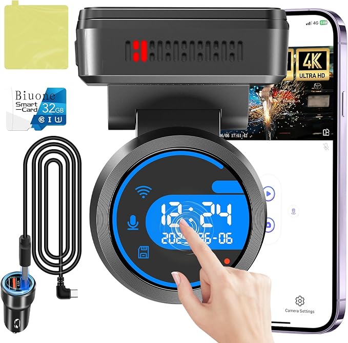 Dash Cam Front for Cars with Built-in WiFi & APP Control, 4K Dash Camera with Free 32GB Card, 1.2" IPS Touch Screen Dash Cam with 170°Wide Angle, G-Sensor, Night Vision, 24H Parking Mode Dashcam